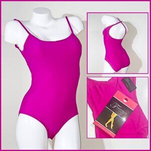 NEW THEATRICALS BUNDLE - LARGE BERRY LOW BACK CAMI LEOTARD & BALLET PINK TIGHTS